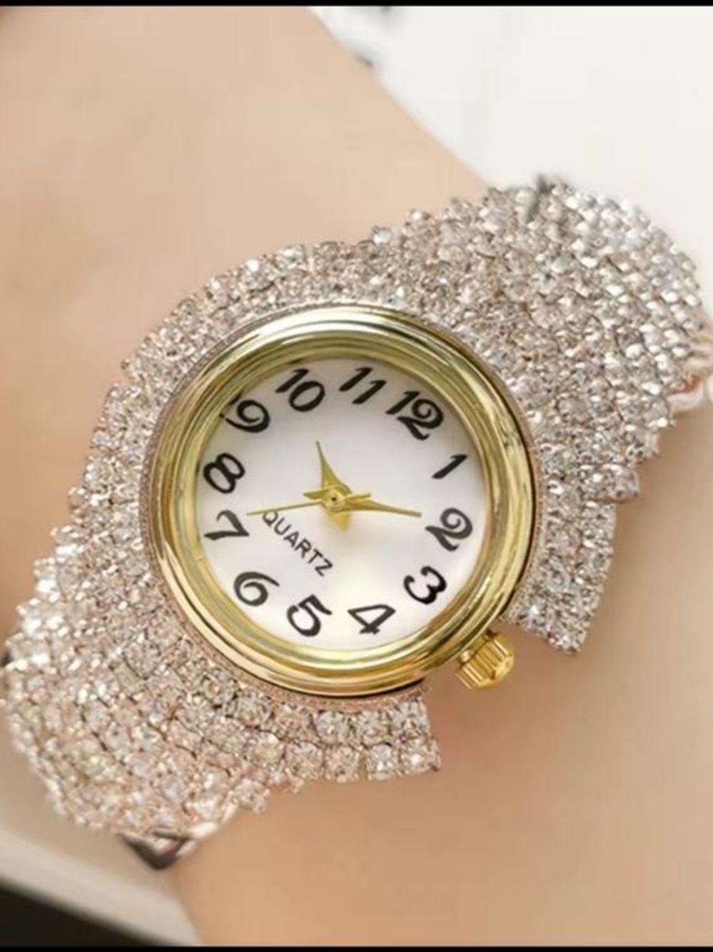 Anthropologie Gold Crystal Pavรฉ Bracelet Watch